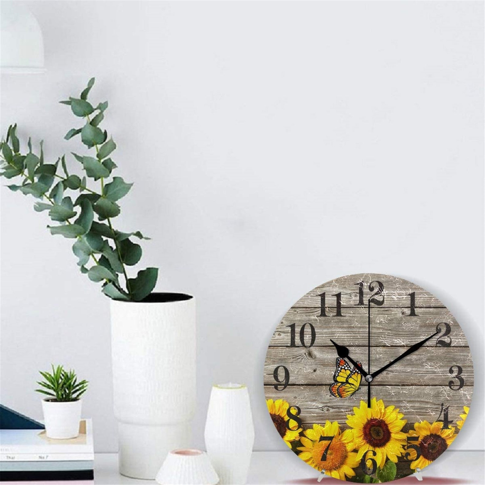 Sunflowers Wooden Vintage Round Wall Clock 10 Inch Battery Etsy