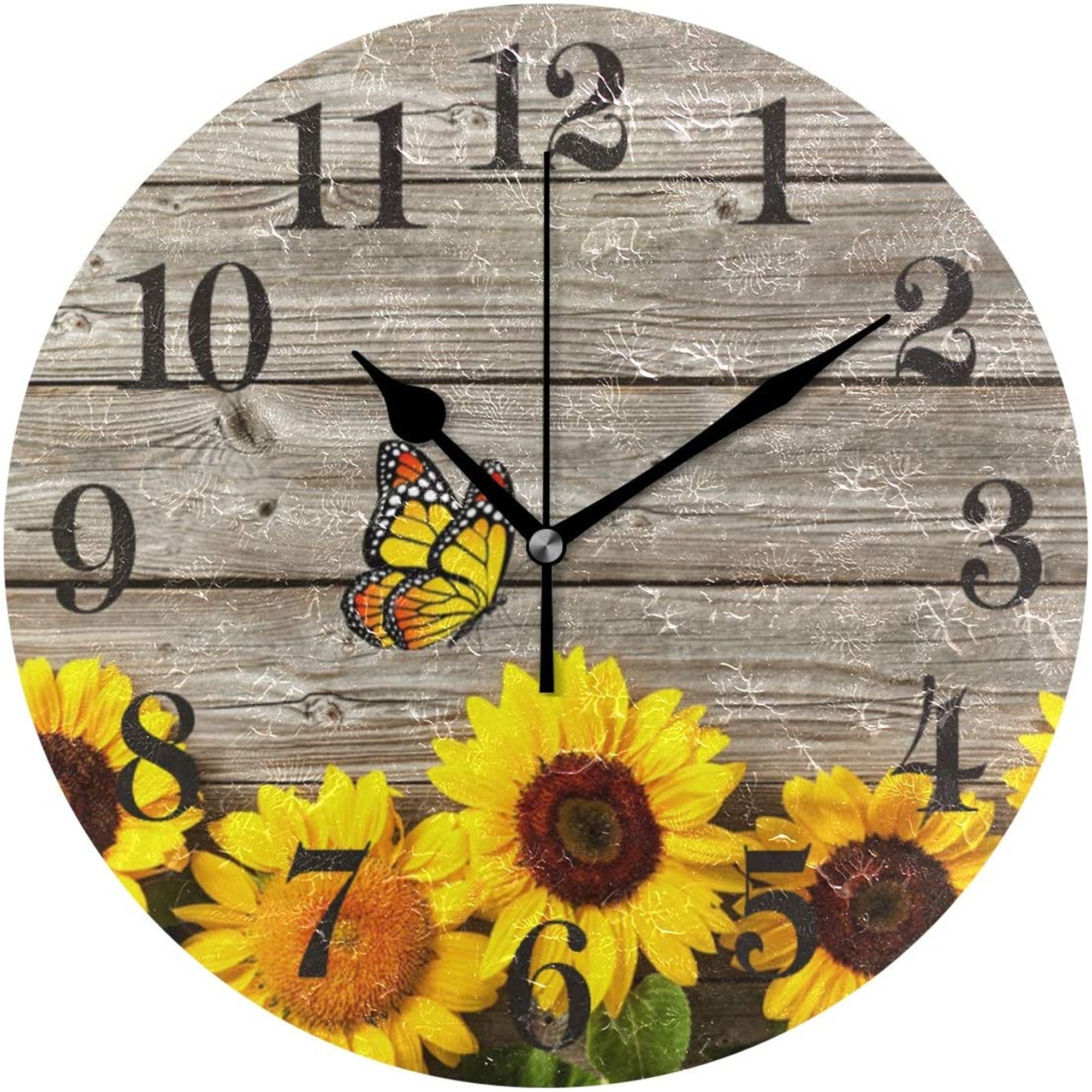 Sunflowers Wooden Vintage Round Wall Clock 10 Inch Battery Etsy