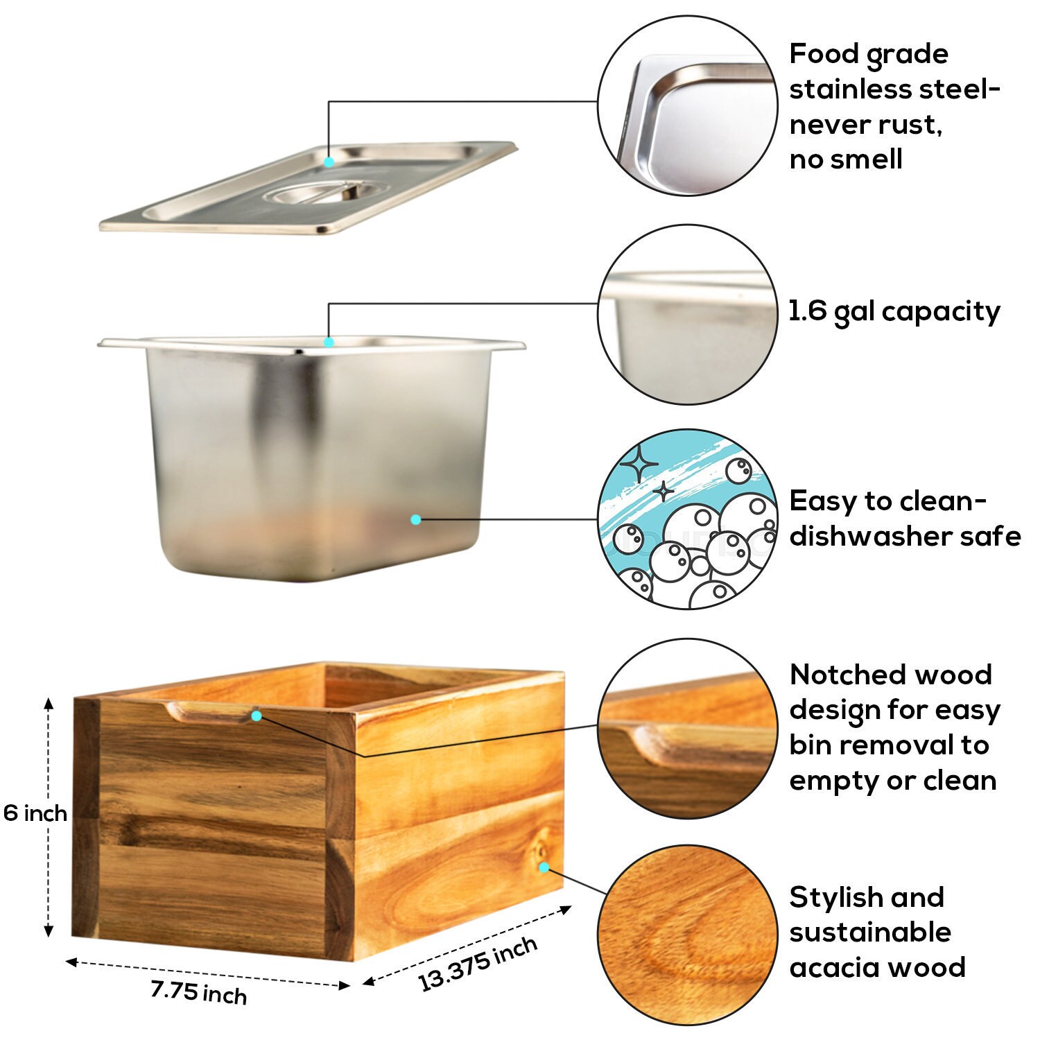 Kitchen Compost Bin 1.6 Gal Smellproof Rustproof Etsy Israel