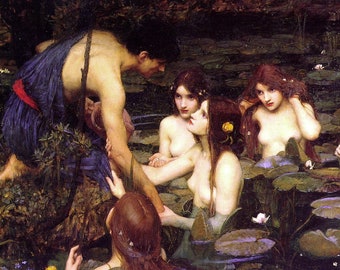 Hylas and the Nymphs, John William Waterhouse Fine Art Print A3 A4 A5 | Classical Artist Home Decor ideas | 260gsm Premium Paper Posters