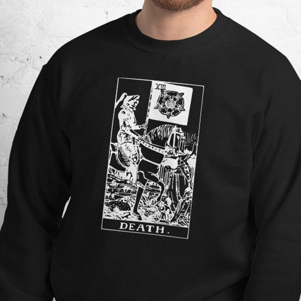 DEATH TAROT CARD Black & White Sweater Unisex - Soft Cotton Sweatshirt, Goth, Pagan and Witch apparel