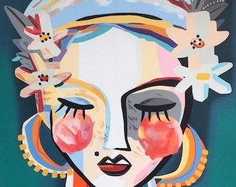 Extra Large ORIGINAL Contemporary Abstract Painting Acrylic on Canvas, Modern Handmade for Living Room Decor Portrait Woman face