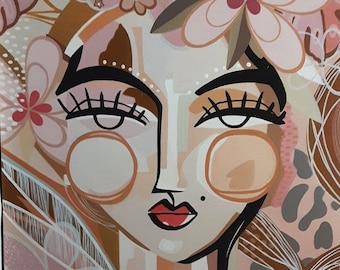 Extra Large ORIGINAL Contemporary Abstract Painting Acrylic on Canvas, Modern Handmade for Living Room Decor Portrait Woman face