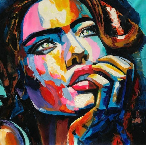 Large Abstract Woman Portrait, Textured Oil Painting on Canvas