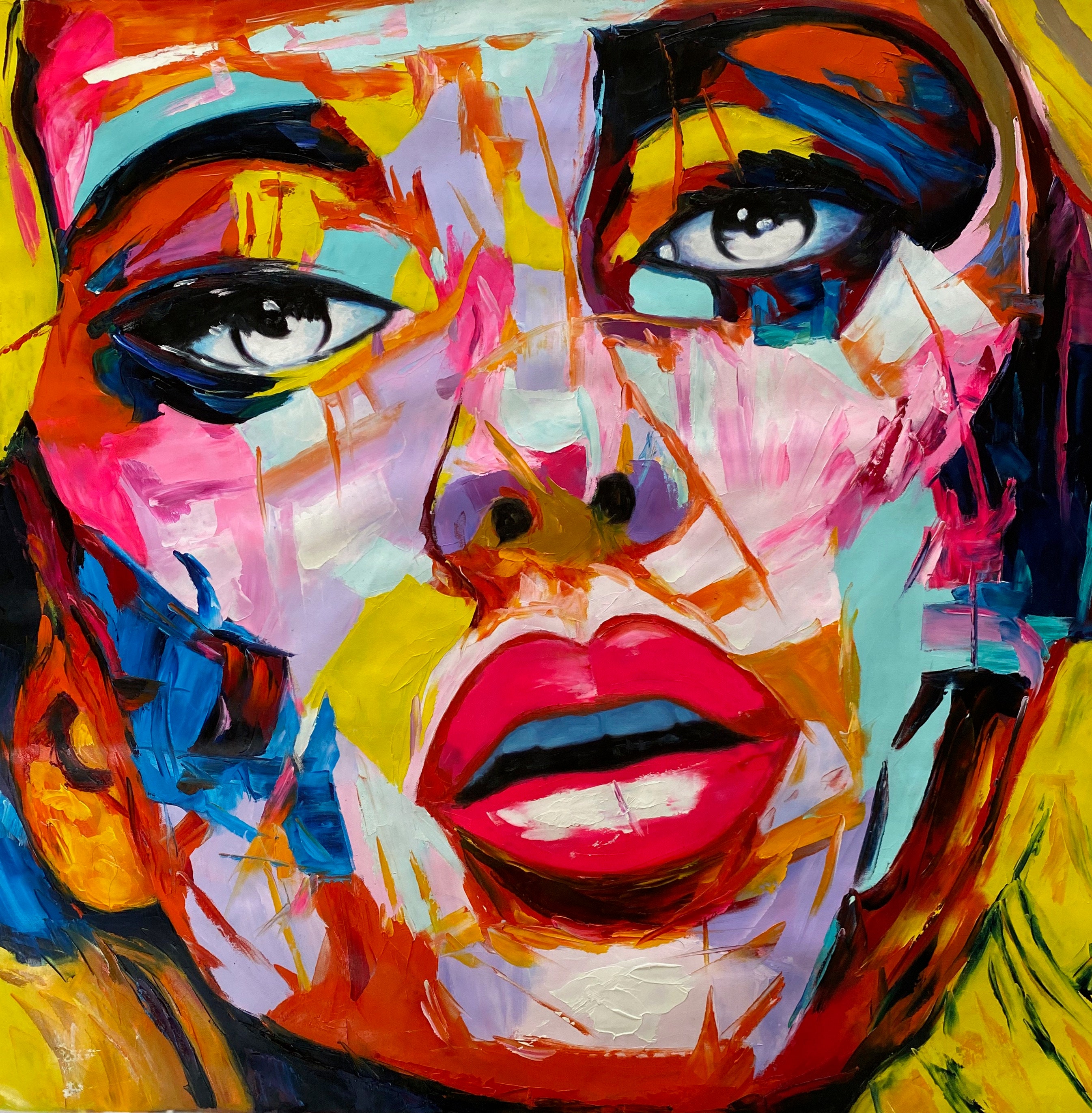 Large Abstract Woman Portrait, Textured Oil Painting on Canvas