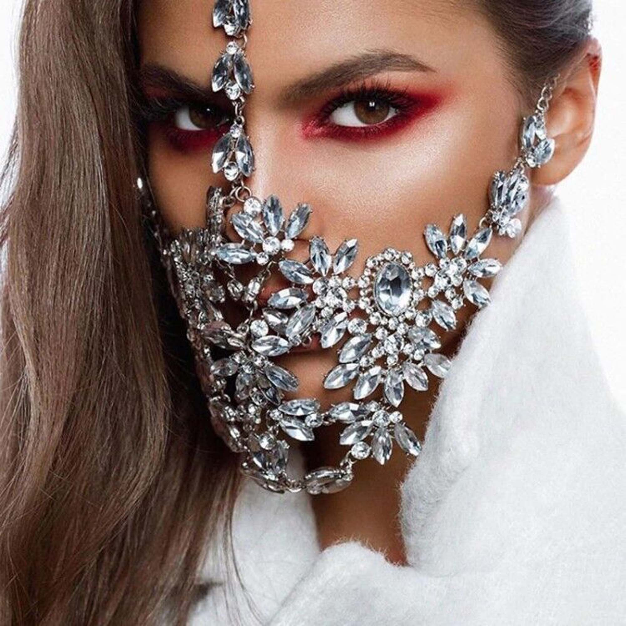 Rhinestone Mask Rhinestone Mask Shiny Face Decoration Etsy