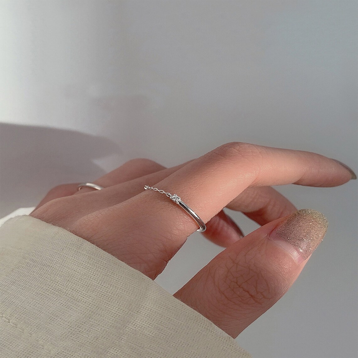 Single Diamond Chain Ring Index Finger Ring Gemstone Ring Etsy