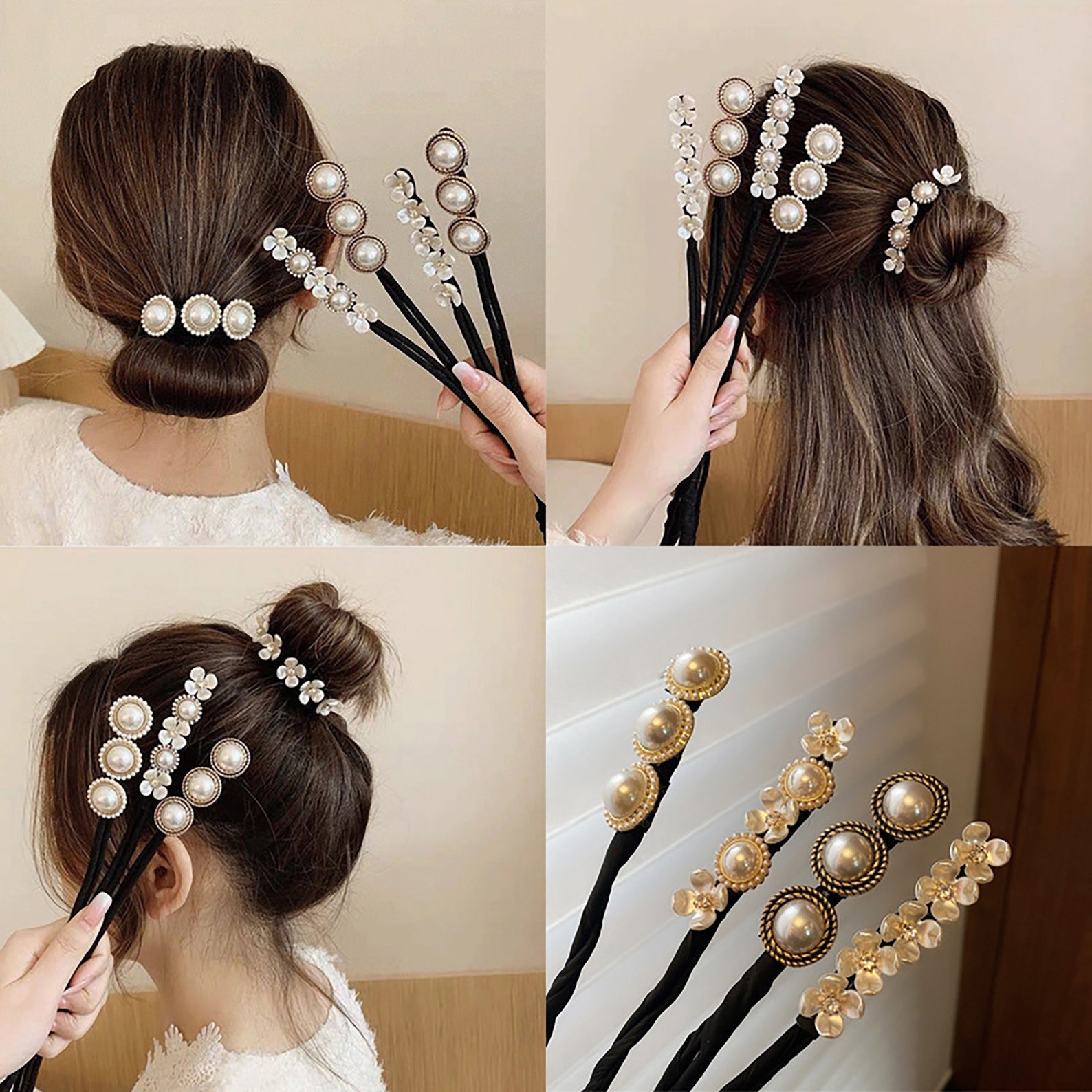 4pcs Pearl Hair Bun MakerFlower BowEasy Hair Bun HolderHair Etsy