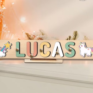 Custom Baby Girl Unicorn Name Puzzle 1st Birthday Easter Baptism Gift for Toddler Kids Wooden Montessori Toy  Busy Board Cute Nursery Decor