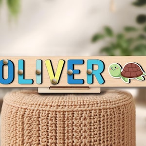 Rompecabezas personalizado con nombre de animales del océano, tortuga, juguetes Montessori personalizados, regalo de Navidad para bebés, niños pequeños, decoración de guardería del mundo marino para bebés