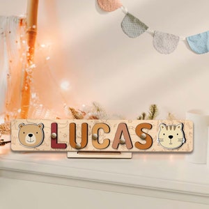 Custom Woodland Animal Name Puzzle Personalized Birthday Christmas Gift for Kid Toddler Wooden Montessori Toy Unique Baby Gift Nursery Decor