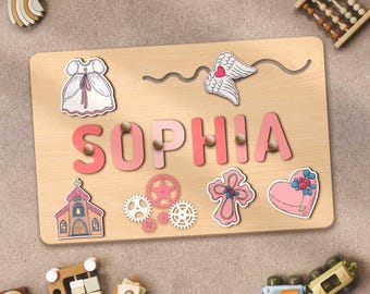 Custom Name Puzzle Baptism Present Baby Girl Christening Gift Baby Dedication Gift Baptism Gift for Godson Toddler Busy Board Montessori Toy