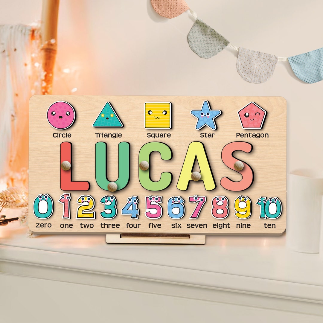Custom Wooden Name Puzzle With Shapes And Numbers Educational Toy custom-wooden-name-puzzle-with-shapes-and-numbers-educational-toy