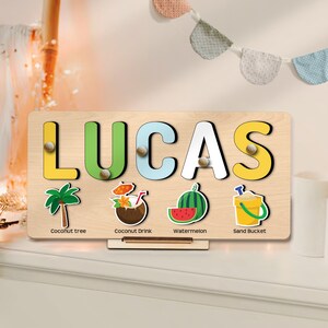 Rompecabezas de nombre de verano personalizado, animales del océano, decoración de guardería, regalo de primer cumpleaños de Navidad para bebés y niños, juguetes educativos personalizados, regalo para niño y niña
