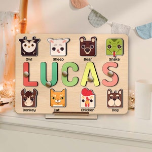 Custom Animals Busy Board Puzzles for Learning and Play Personalized Wooden Baby Name Puzzle Montessori Toddler Toys Baby Boys Girls Gifts