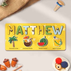 Rompecabezas con nombre de playa personalizado, animales del océano, decoración de guardería, regalo de primer cumpleaños de Navidad para bebés y niños, juguetes educativos personalizados, regalo para niño y niña