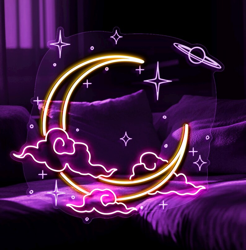 Moon Cloud Star Neon Sign Custom Handmade Art Neon Light for Wall Decor