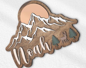Benutzerdefinierte Wald Thema Namensschild, Wildlife Zeichen Wand Kunst Kinderzimmer Dekor, Wald 3D Name Zeichen, personalisierte Baby Name Schild, Holztürschild