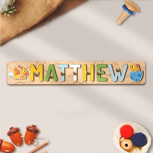 Custom Dinosaur Patterned Name Puzzle Montessori Board Christmas First Birthday Gifts For Kids Baby Personalized Toddler Toy Dino Nursery
