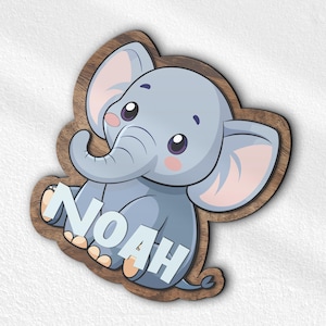 Custom Baby Name Sign Cute Elephant Door Sign Personalized Wooden Sign for Kid Boy Girl Toddler Nursery Wall Decor Baby Shower Birthday Gift