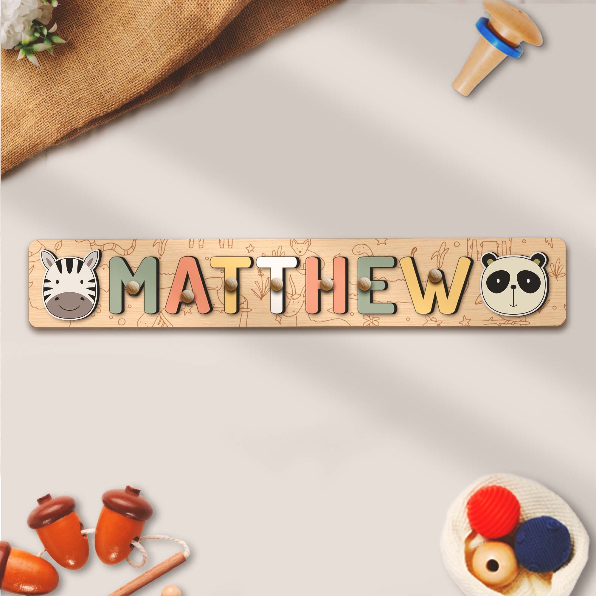 Safari Animal Name Puzzle Zoo Wooden Name Puzzle Personalized ...