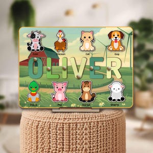 Personalized Name Puzzle with Animals, Wooden Toys for Baby Toddler Kids, Baby Shower Gift, Christmas Gifts, First Birthday Girl and Boy