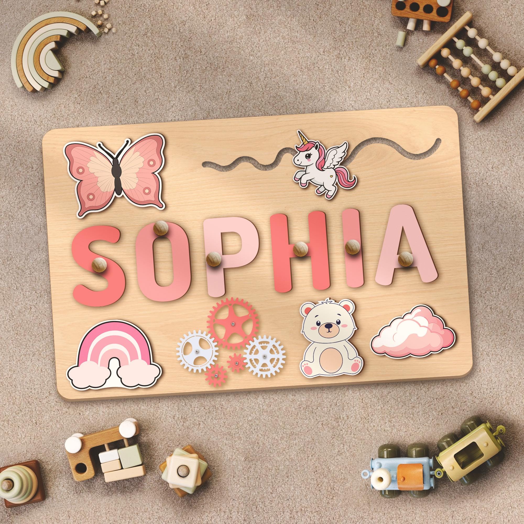 Custom Name Busy Board, Wooden Name Puzzle, Personalized Montessori Toy ...