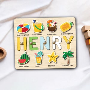 Tablero de rompecabezas personalizado con nombre de playa, juguetes Montessori para niños pequeños, decoración de guardería de tabla ocupada por el océano 1 2 3 años de edad, regalo de Navidad para niñas