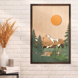 3D Adventure Await Boho Multilayer Wood Wall Art Laser Cut Personalized Camping Mountain Forest Rustic Minimalist Wooden Canvas Home Decor