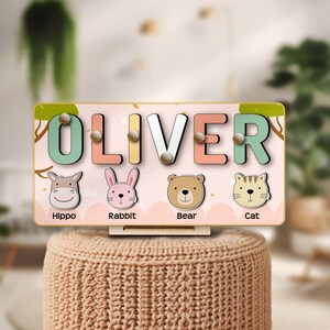 Personalized Animals Busy Board Puzzles for Learning and Play Custom Wooden Baby Name Puzzle Montessori Gift for Toddler Toys Baby Boy Girl