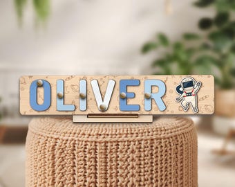Custom Astronaut Name Puzzle Wooden Space Name Sign Friendly Ecological Toy Birthday Gift Educational Planets Toy Kid Spaceship Galaxy Gift