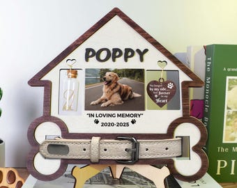 Memorial Dog Collar Sign, Dog Memorial Wood Frame With Collar Holder and Fur Keepsake Jar, Personalized Dog Memorial Gifts, Dog Loss Gifts