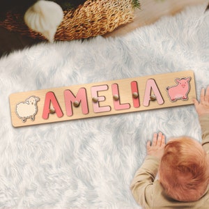 Pig Sheep Farm Name Puzzle Diary Tractor Banyard Patterned Wooden Montessori Animal Toy Custom Birthday Christmas Gift Toddler Baby Girl Boy