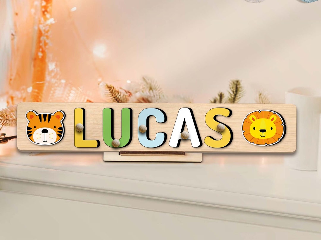 Safari Animal Name Puzzle Nursery Decor Wooden Name Puzzle Personalized ...