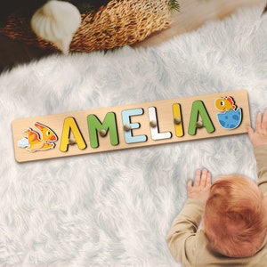 Custom Dinosaur Name Puzzle Montessori Board Christmas  First Birthday Gifts For Kids Baby Personalized Toddler Toy Dino Nursery Wooden Toys