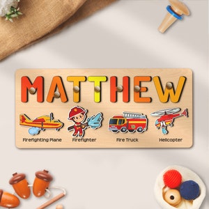 Benutzerdefinierte Feuerwehrmann Jungen Namen Puzzle für Kleinkind ersten Geburtstag Weihnachten Ostern Geschenk für Jungen personalisierte Geschenk Spielzeug Feuerwehrmann Kinderzimmer