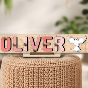 Custom Baptism Pattern Name Puzzle Religious Baby Dedication Christian Gift Personalized Wooden Keepsake Gift Girl Boy Toddler Nursery Decor