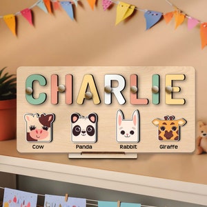Personalized Animals Busy Board Puzzles for Learning and Play Custom Wooden Baby Name Puzzle Montessori Toddler Toys Baby Boys Girls Gifts