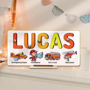 Benutzerdefinierte Feuerwehrmann Namen Puzzle für Kleinkind Kind ersten Geburtstag Weihnachten Ostern Geschenke für Jungen personalisiertes Geschenk Holz Spielzeug Feuerwehrmann Kinderzimmer