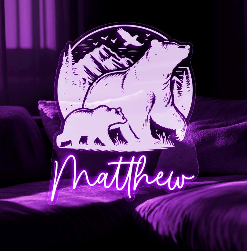 Custom Mama Bear Neon Sign Personalized Kids Name Neon Sign Bedroom