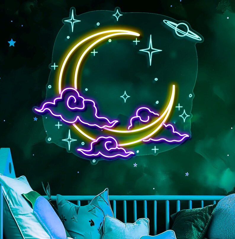 Moon Cloud Star Neon Sign Custom Handmade Art Neon Light for Wall Decor