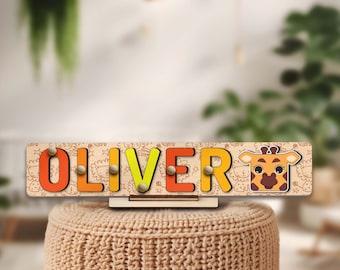 Personalized Lion Tiger Name Puzzle Pattern Custom Animal Puzzle  Kid 1st Birthday Christmas Gift Unique Baby Gift Toddler Educational Toy
