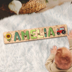 Sun Flower Tractor Farm Name Puzzle Pig Sheep Diary Dog Patterned Wooden Animal Toy Custom Birthday Christmas Gift for Toddler Baby Girl Boy
