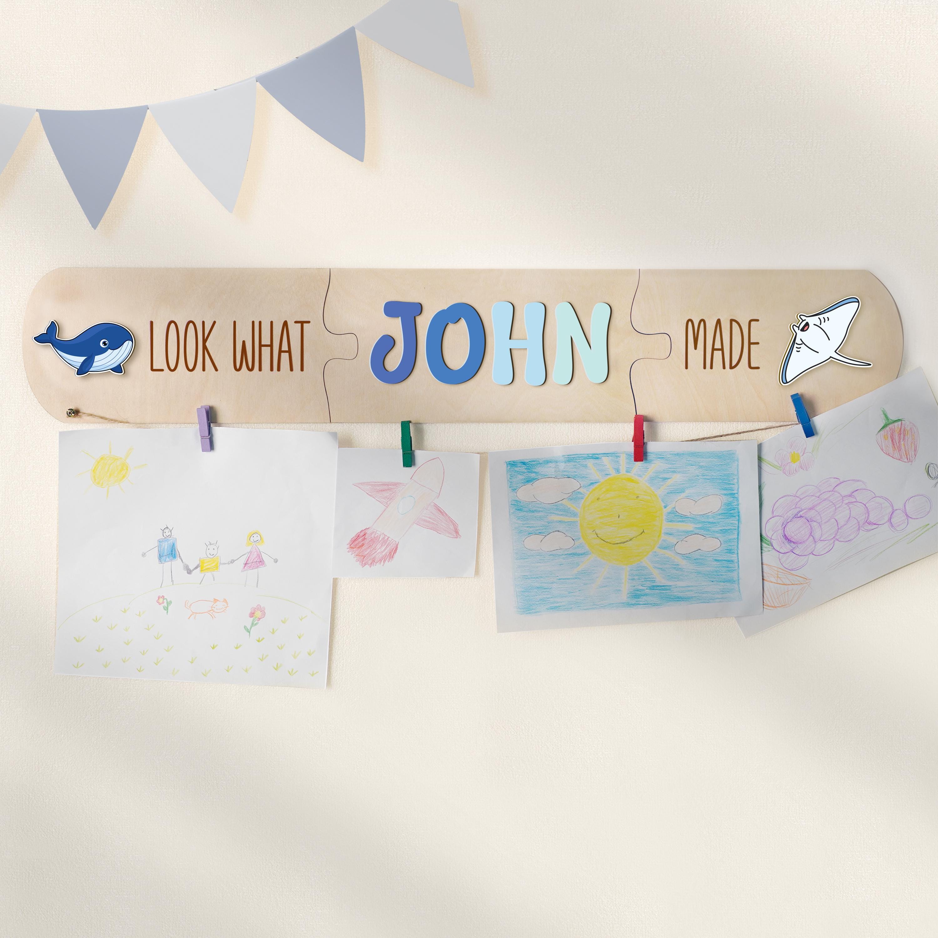 Personalized Art Display For Kids, Look What I Made Sign, Nursery Wall Decor, Custom Marine Animals Name Puzzle, Birthday Baby Toddler Gift