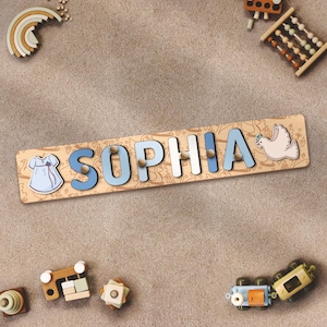 Custom Baptism Name Puzzle Patterned 1st Birthday Christian Gift for Toddler Girl Boy Wooden Baby Dedication Catholic Religious Puzzle Toy