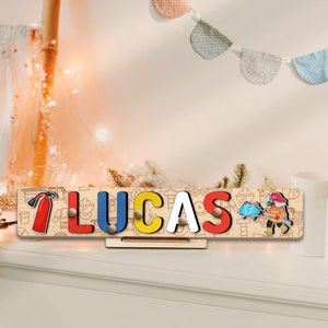 Custom Firefighter Patterned Name Puzzle Kid Wooden Busy Board Fire Truck Montessori Toy Toddler 1st Birthday Baby Shower Gift Nursery Decor