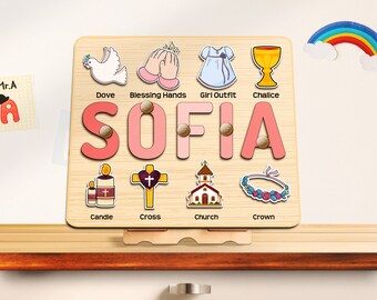 Custom Dedication Name Puzzle Christening Gift for Girl Montessori Toy Gift For Goddaughter Baptism Baby Girl Boy Kid Present Nursery Decor