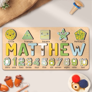 Geometry Shapes Name Puzzle with Number Preschool Puzzle Toy Gift for Baby Boy Girl Custom Educational Montessori Toy Puzzle for Kid Toddler