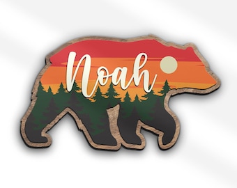 Letrero de madera con nombre de oso personalizado, letrero de madera para puerta, arte de pared para guardería, decoración para habitación infantil, baby shower, regalo de cumpleaños y Navidad para niño y niña.