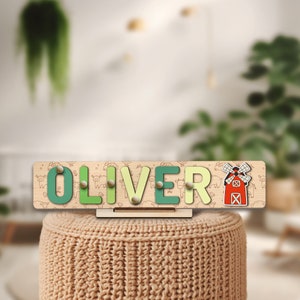 Pig Windmill Farm Name Puzzle Banyard Patterned Name Sign Puzzle Personalized Montessori Toy Kid Baby Girl Boy Toddler First Birthday Gift
